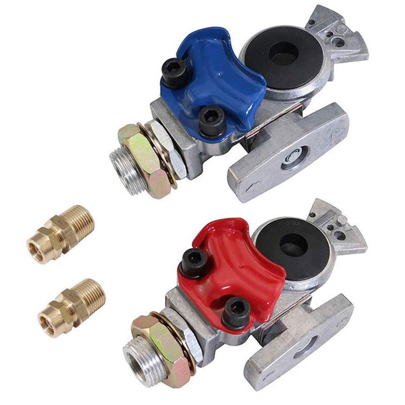 KOOTANS 1 Pair Service Emergency Gladhands with Valve Switch Die Cast Aluminum Valve Glad Hands Universal Air Hose Brake Coupling Connector Handshake Kit for Truck Semi Trailer Tractor RVs - Image 1